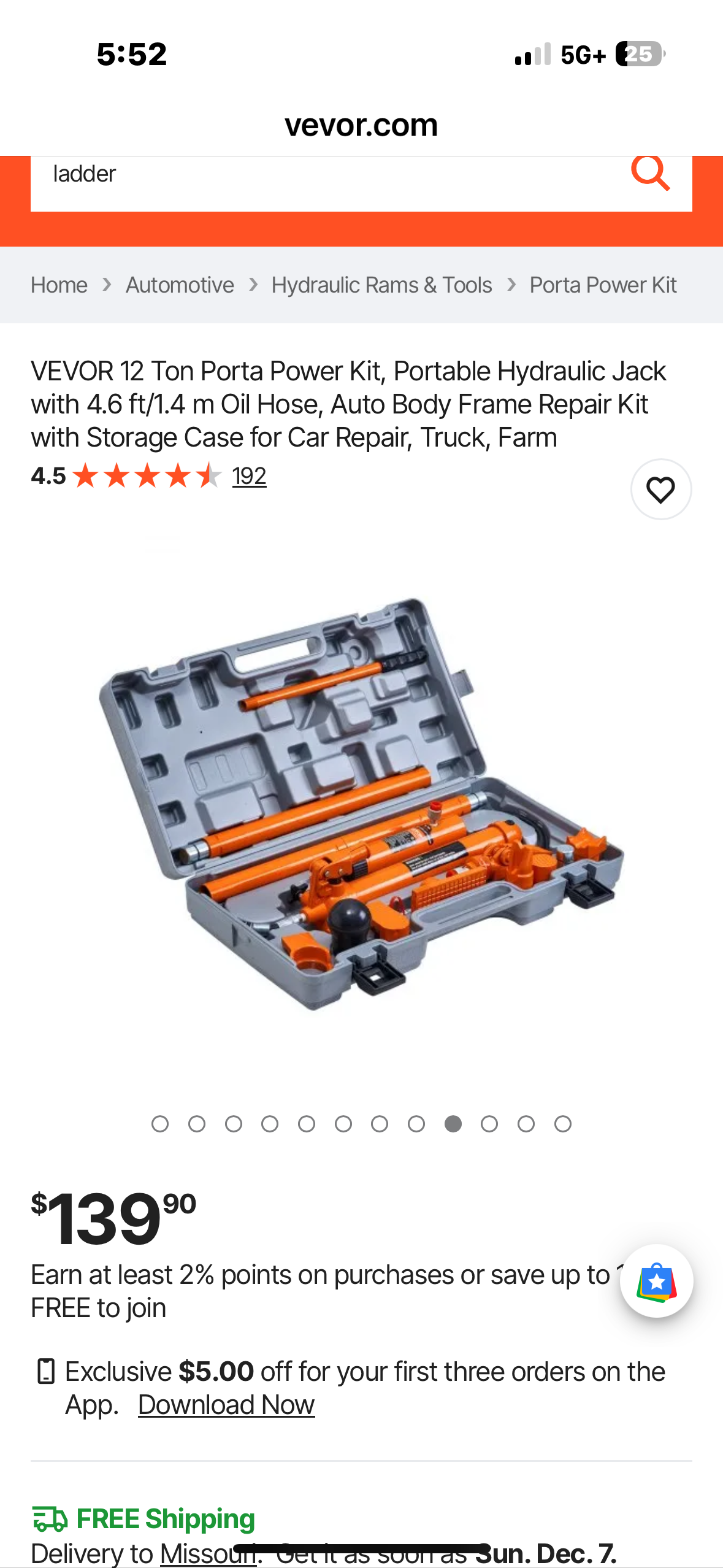 VEVOR 12 Ton Portable Hydraulic Jack with 4.6 ft/1.4 m Oil Hose, Auto Body Frame Repair Kit with Storage Case for Car Repair, Truck, Farm (G950)