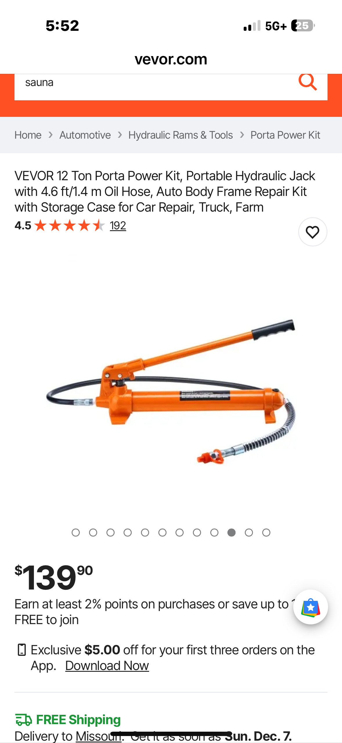 VEVOR 12 Ton Portable Hydraulic Jack with 4.6 ft/1.4 m Oil Hose, Auto Body Frame Repair Kit with Storage Case for Car Repair, Truck, Farm (G950)