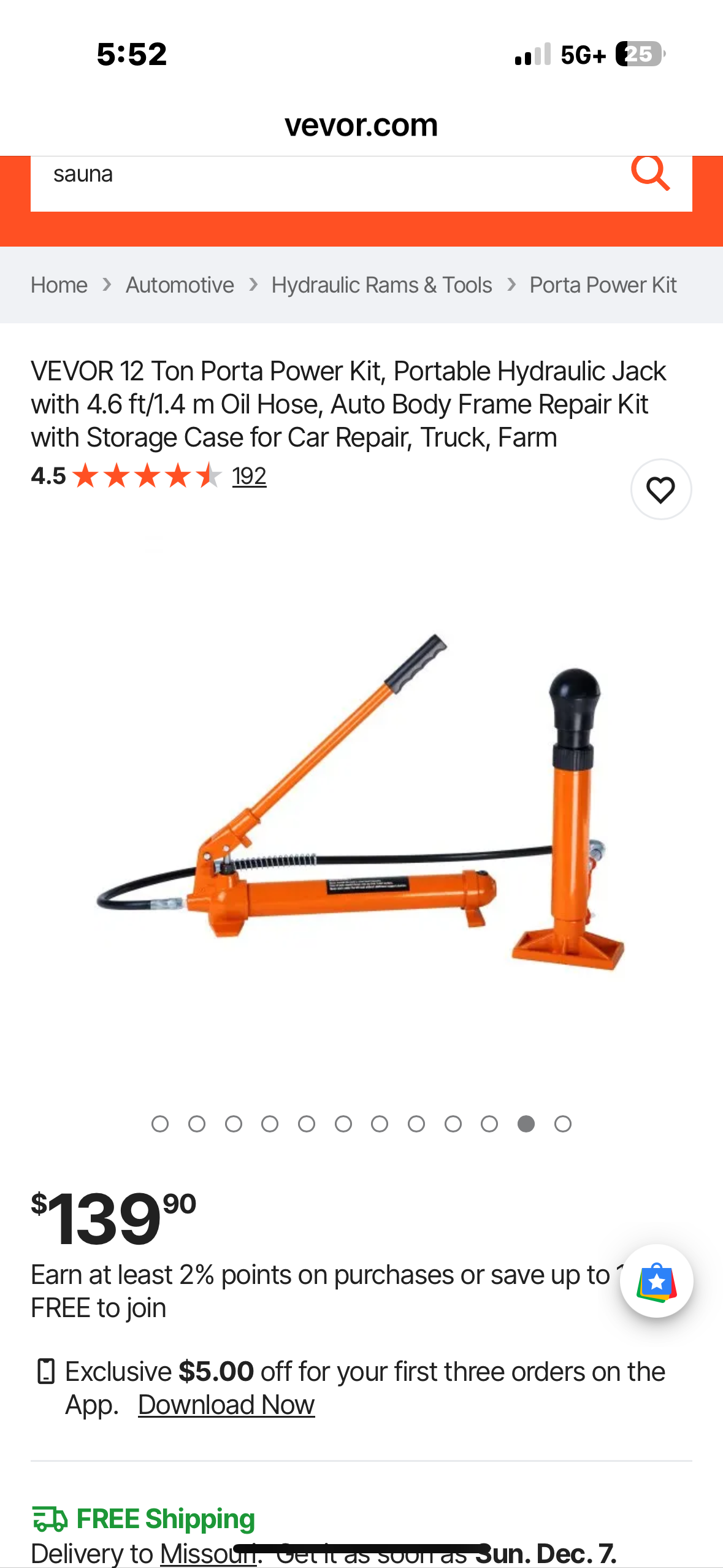 VEVOR 12 Ton Portable Hydraulic Jack with 4.6 ft/1.4 m Oil Hose, Auto Body Frame Repair Kit with Storage Case for Car Repair, Truck, Farm (G950)