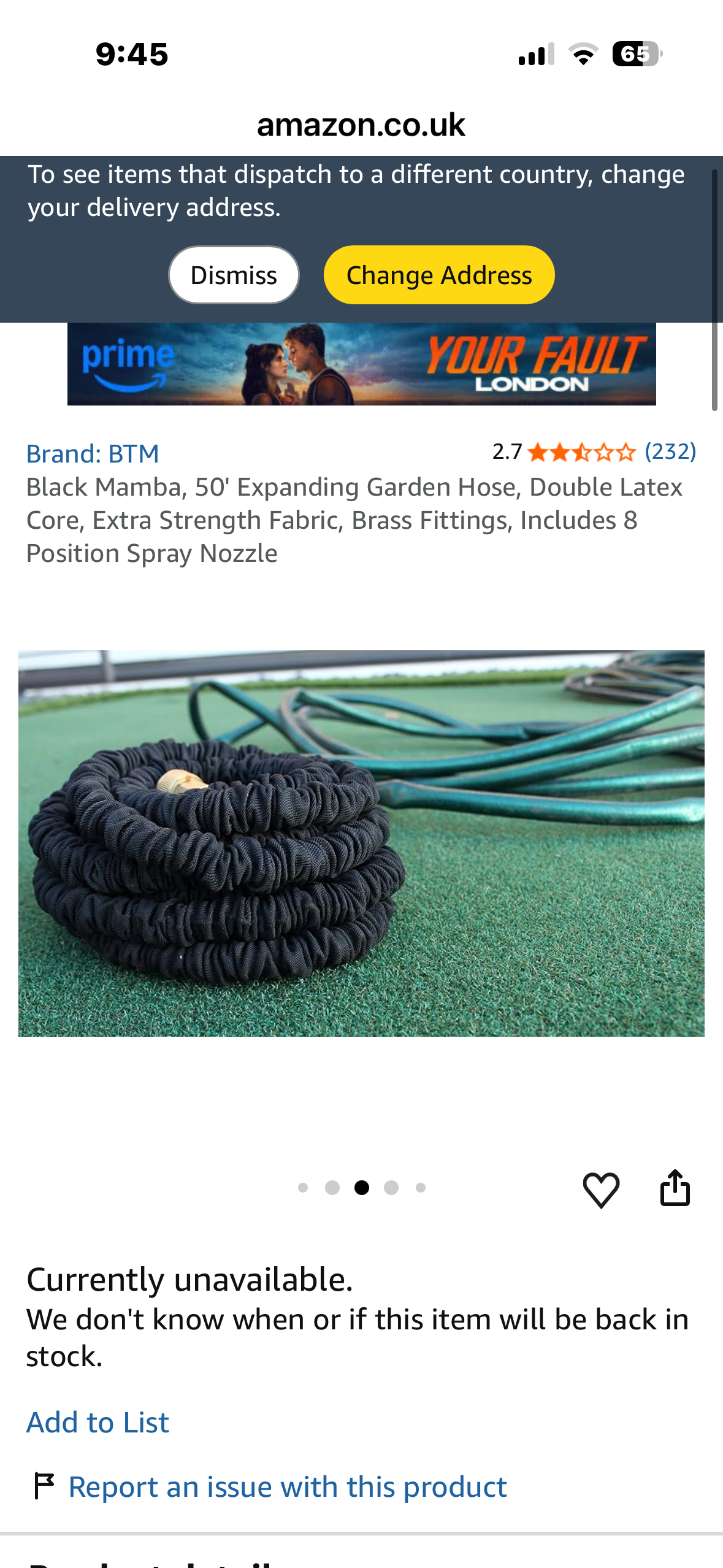 Black Mamba, 50' Expanding Garden Hose, Double Latex Core, Extra Strength Fabric, Brass Fittings, Includes 8 Position Spray Nozzle