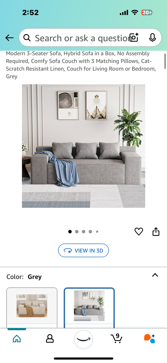 New - Modern Couch Grey 84”x24”x34” (L822)