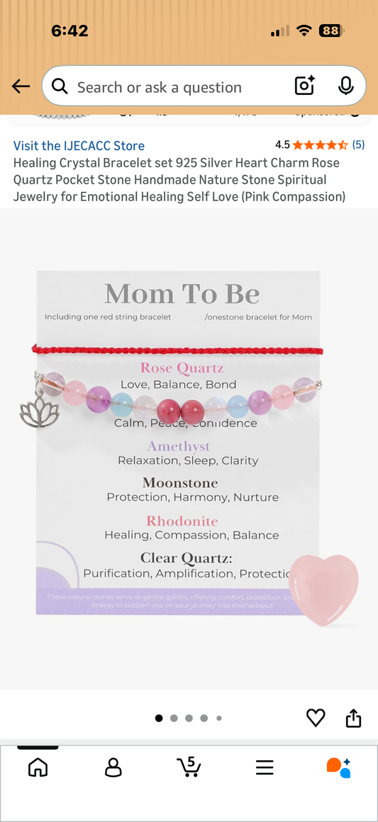Healing Crystal Bracelet set 925 Silver Heart Charm Rose Quartz Pocket Stone Handmade Nature Stone Spiritual Jewelry for Emotional Healing Self Love (Pink Compassion