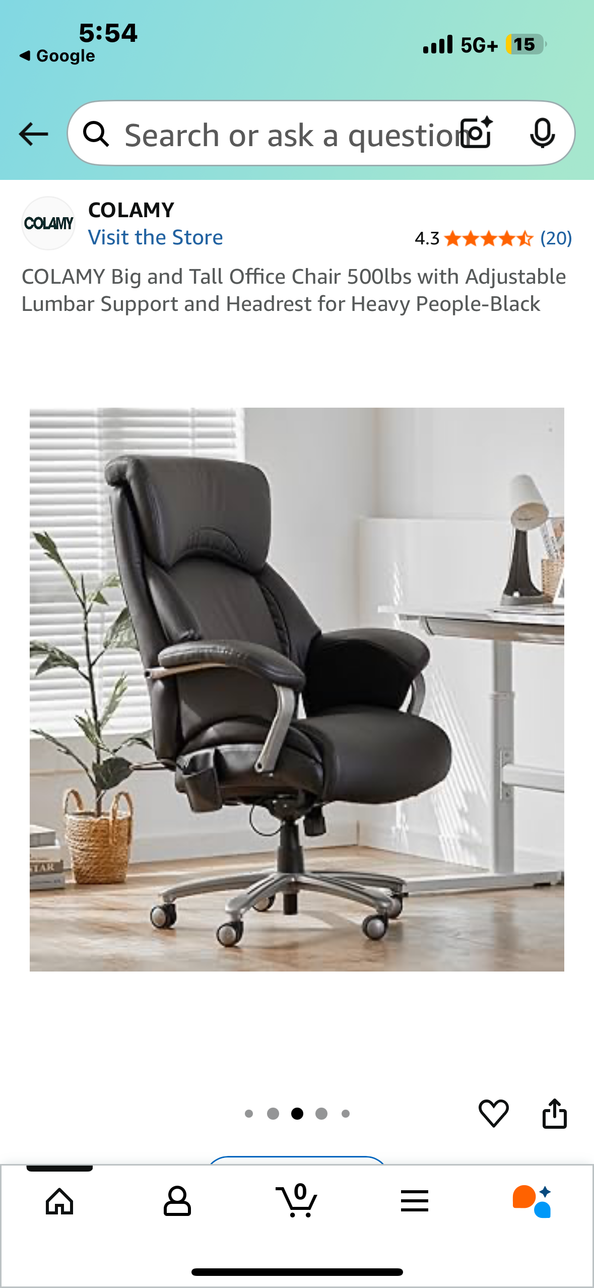COLAMY Big and Tall Office Chair, 500lbs Capacity with Adjustable Lumbar Support and Headrest, Black (O447)