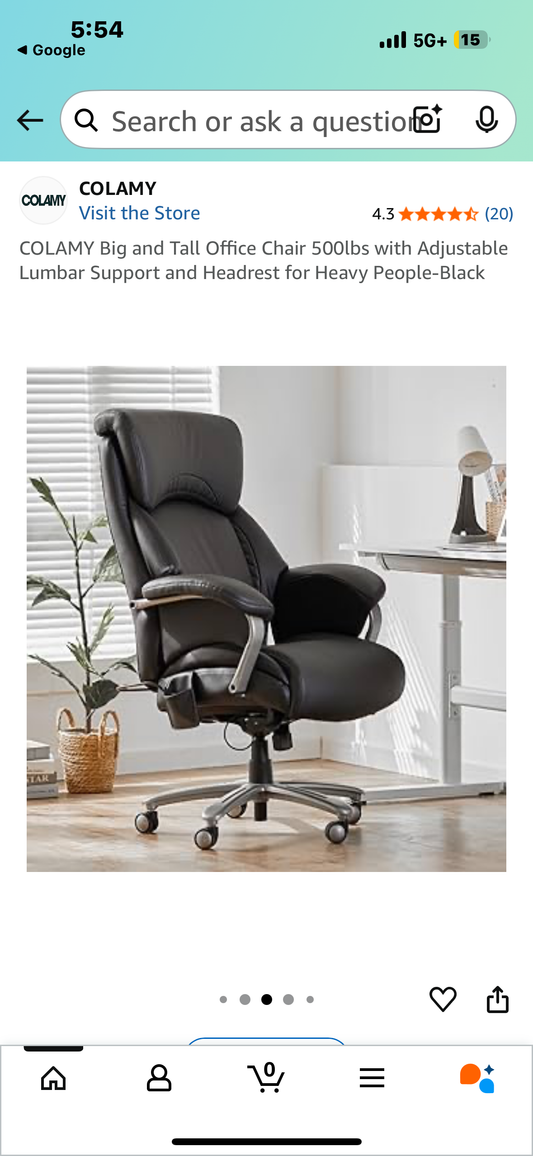 COLAMY Big and Tall Office Chair, 500lbs Capacity with Adjustable Lumbar Support and Headrest, Black (O447)