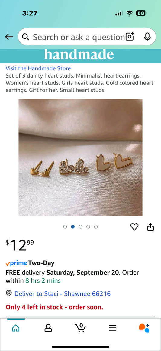 Set of 3 dainty heart studs. Minimalist heart earrings. Women's heart studs. Girls heart studs. Gold colored heart earrings. Gift for her. Small heart studs