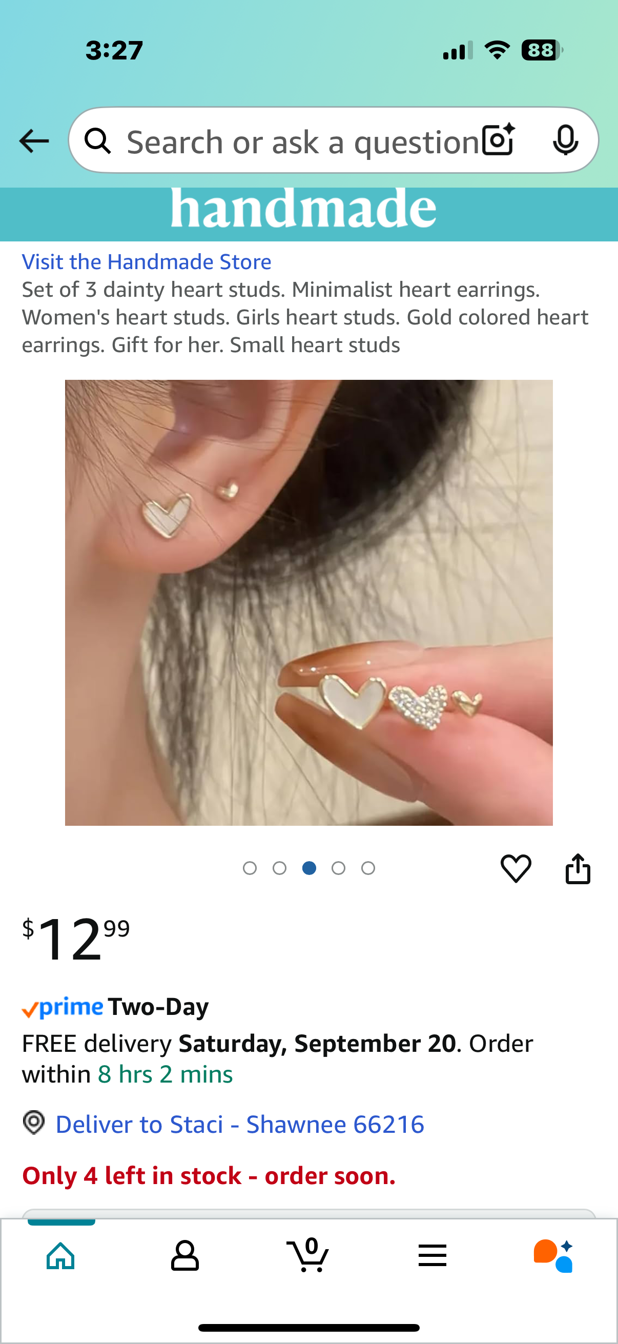 Set of 3 dainty heart studs. Minimalist heart earrings. Women's heart studs. Girls heart studs. Gold colored heart earrings. Gift for her. Small heart studs
