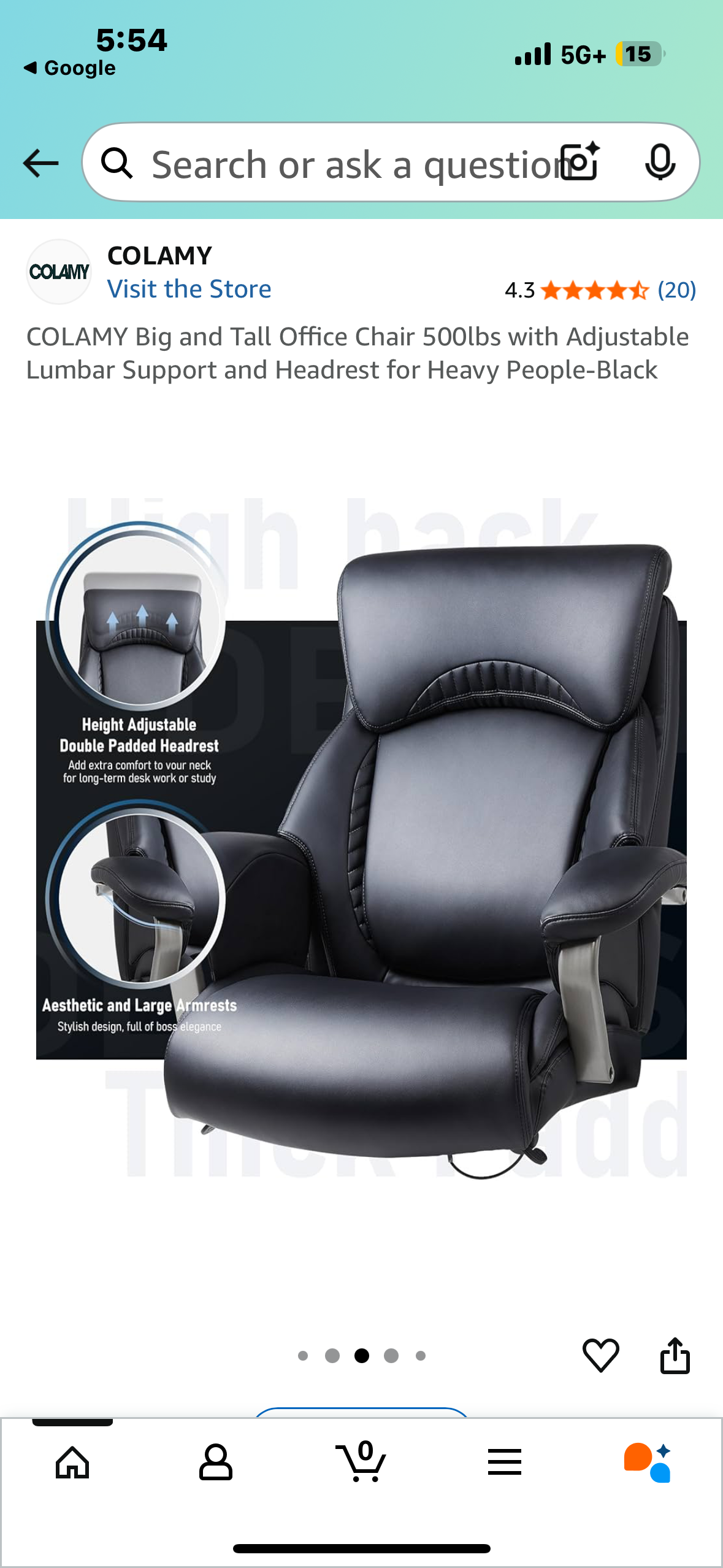 COLAMY Big and Tall Office Chair, 500lbs Capacity with Adjustable Lumbar Support and Headrest, Black (O447)