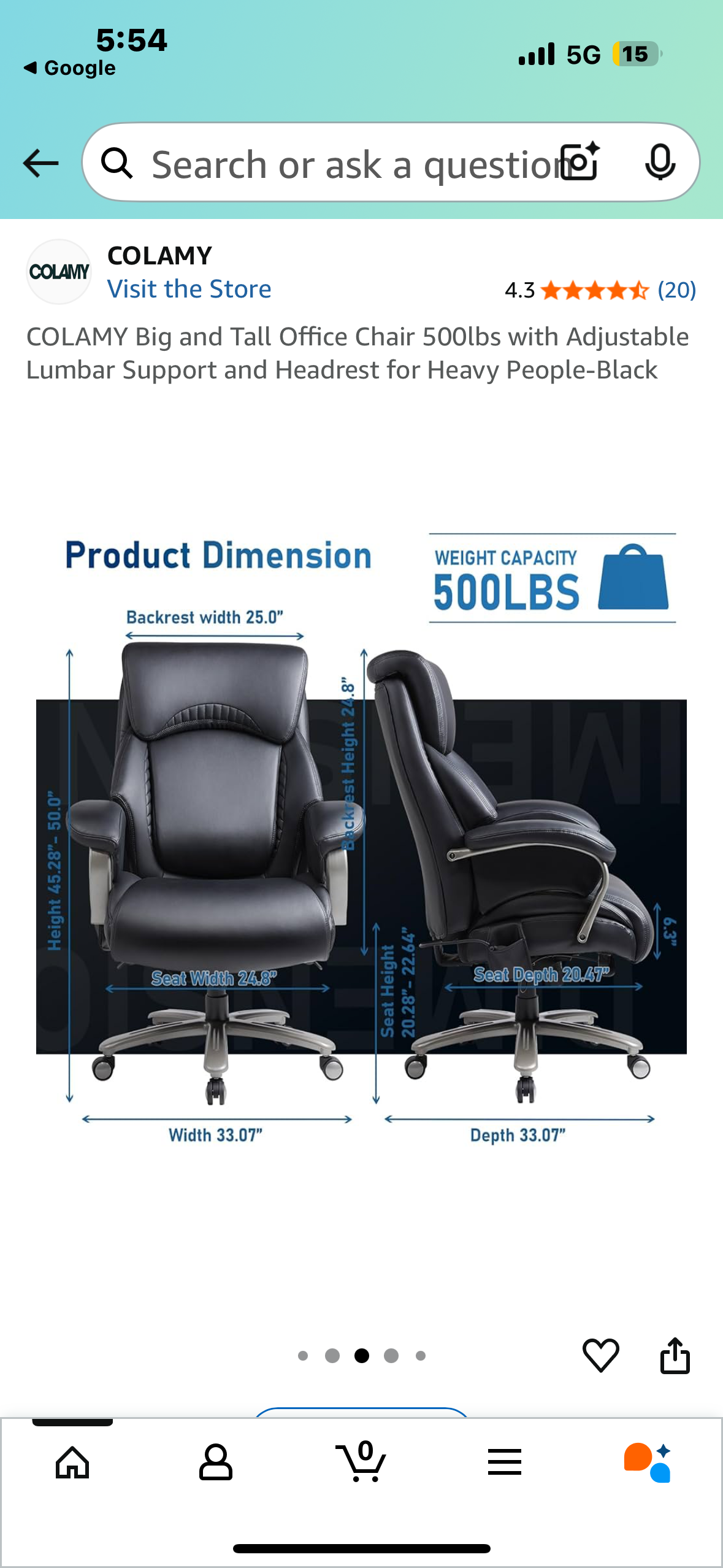 COLAMY Big and Tall Office Chair, 500lbs Capacity with Adjustable Lumbar Support and Headrest, Black (O447)
