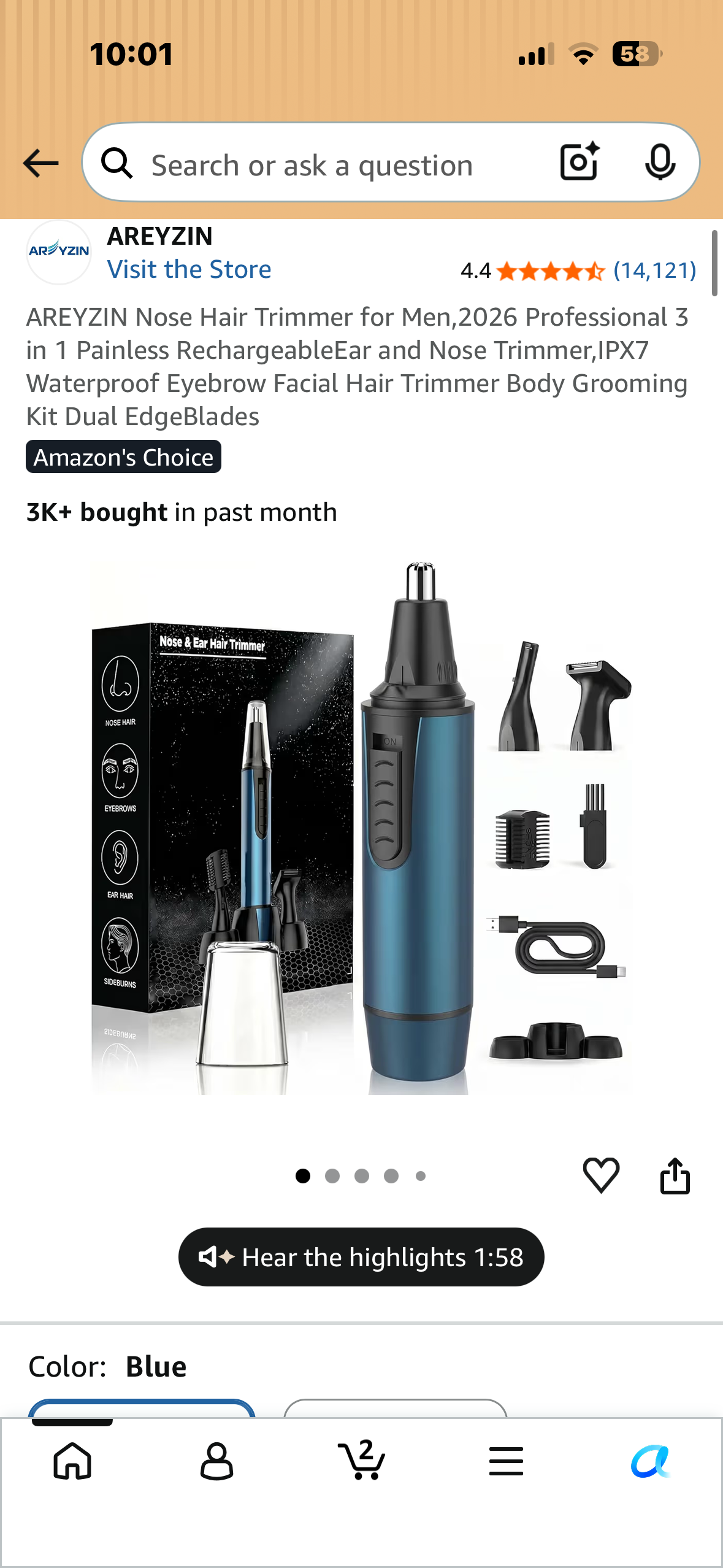 AREYZIN Nose Hair Trimmer, Professional 3 in 1 Painless Rechargeable Ear and Nose Trimmer, IPX7 Waterproof, Eyebrow, Facial, Body Grooming Kit,  Dual Edge Blades