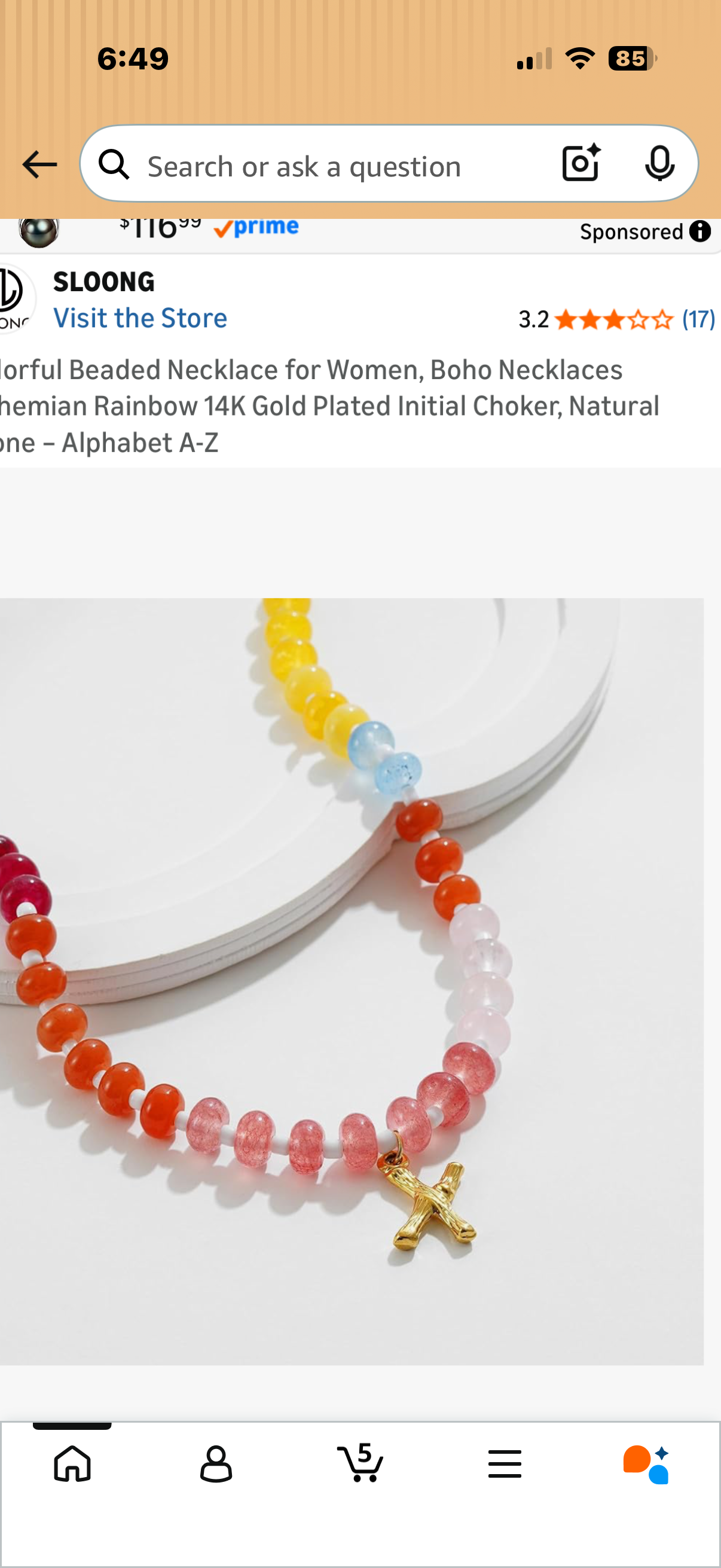 Colorful Beaded Necklace for Women, Boho Necklaces Bohemian Rainbow 14K Gold Plated Initial Choker, Natural Stone – Alphabet V (removable )