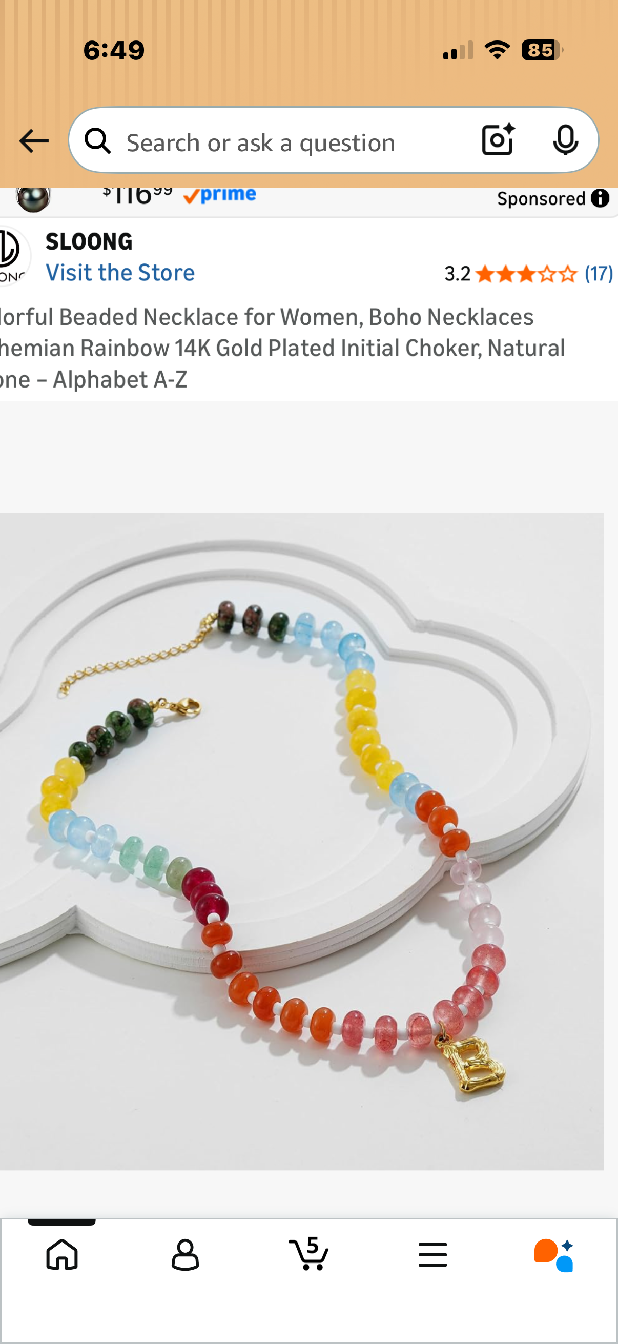 Colorful Beaded Necklace for Women, Boho Necklaces Bohemian Rainbow 14K Gold Plated Initial Choker, Natural Stone – Alphabet V (removable )