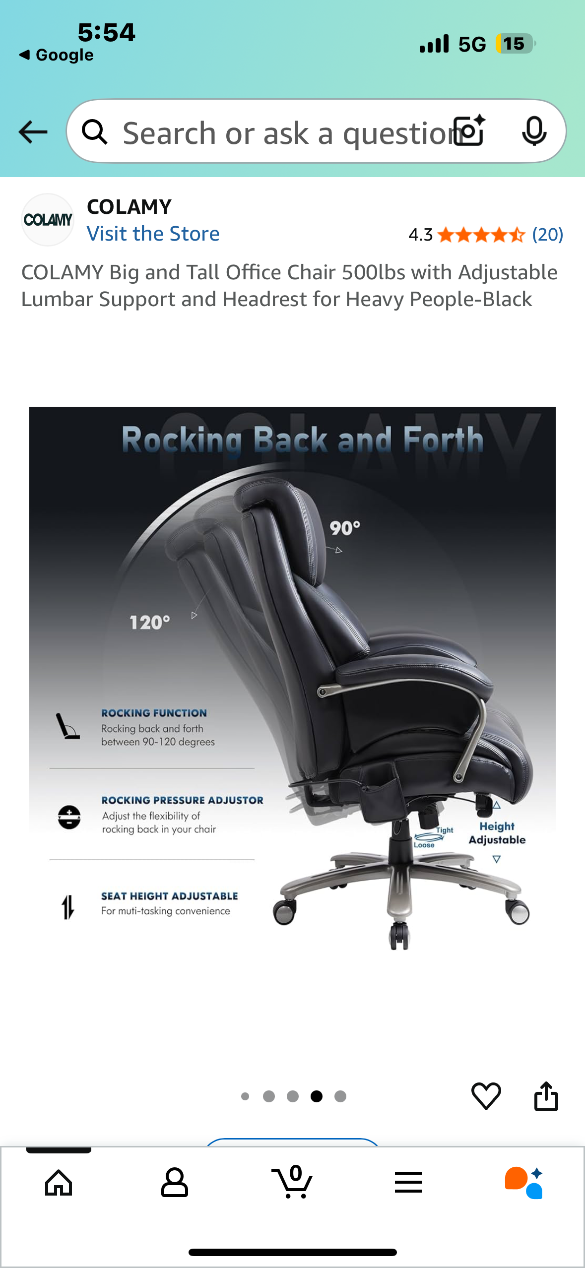 COLAMY Big and Tall Office Chair, 500lbs Capacity with Adjustable Lumbar Support and Headrest, Black (O447)