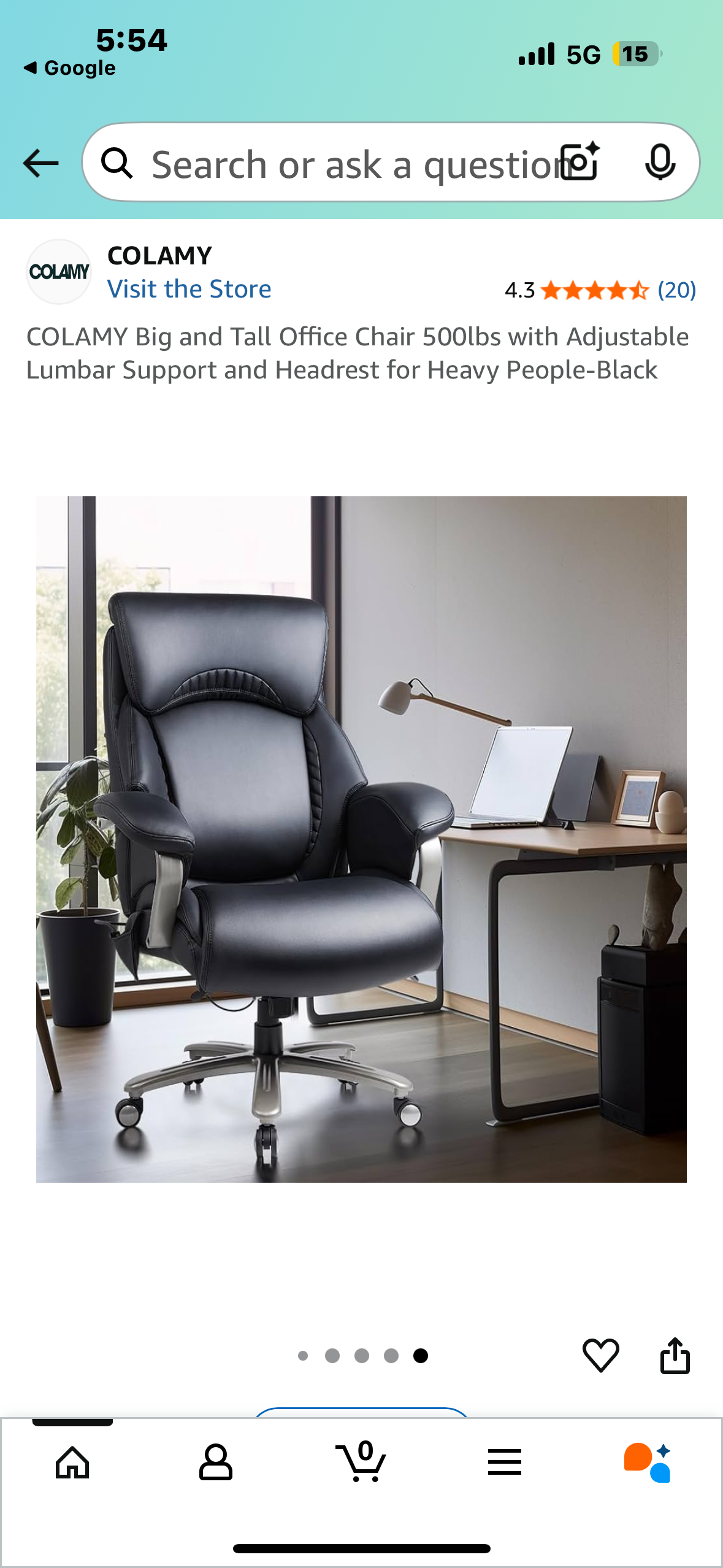 COLAMY Big and Tall Office Chair, 500lbs Capacity with Adjustable Lumbar Support and Headrest, Black (O447)
