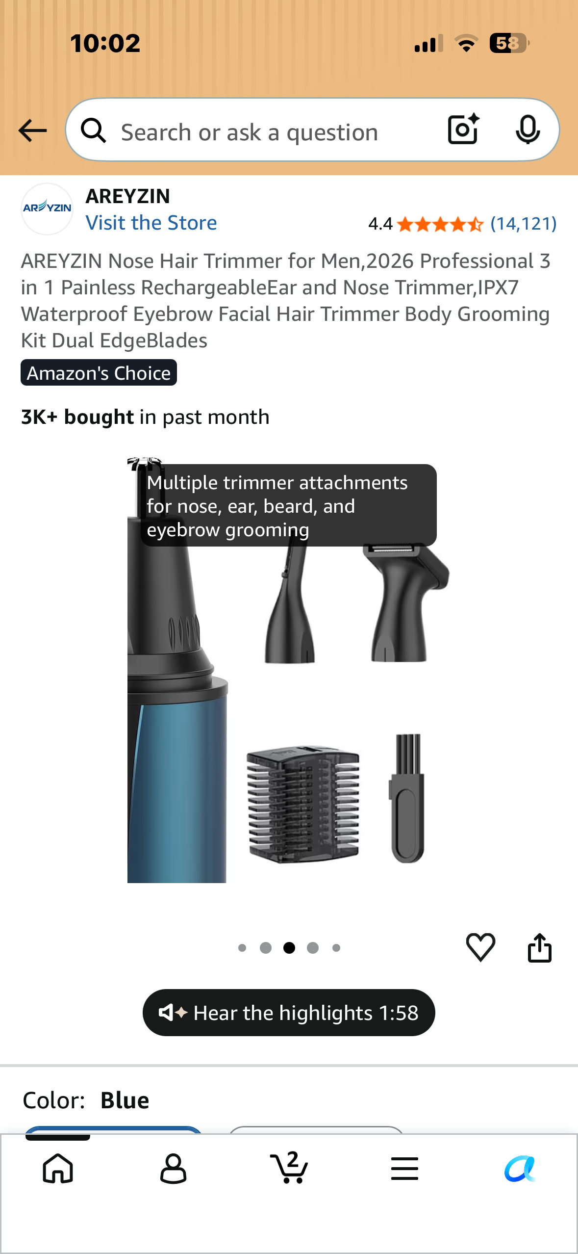 AREYZIN Nose Hair Trimmer, Professional 3 in 1 Painless Rechargeable Ear and Nose Trimmer, IPX7 Waterproof, Eyebrow, Facial, Body Grooming Kit,  Dual Edge Blades