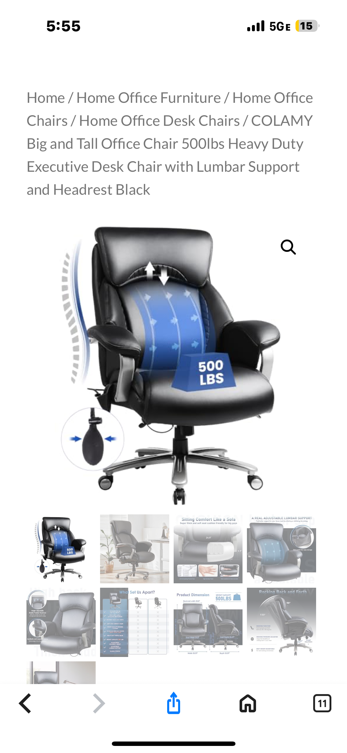 COLAMY Big and Tall Office Chair, 500lbs Capacity with Adjustable Lumbar Support and Headrest, Black (O447)