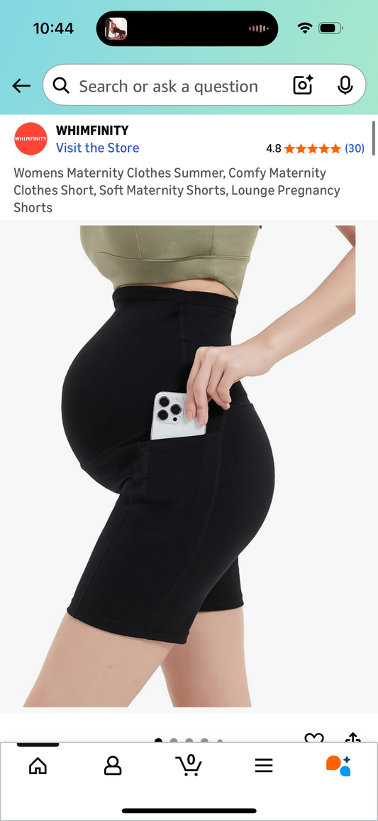 Maternity Shorts, 6” Black (Size Medium)