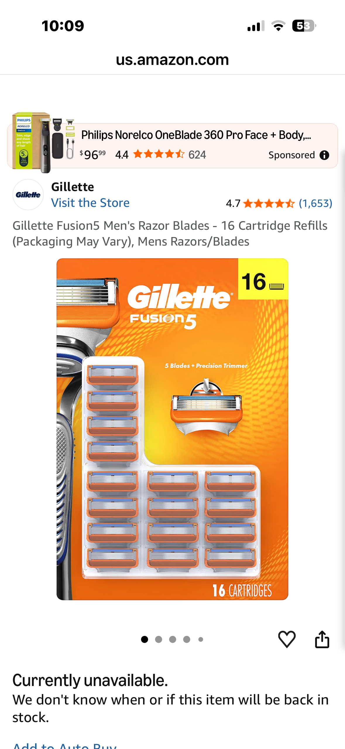 Gillette Fusion5 Razor Blades - 16 Cartridge Refills