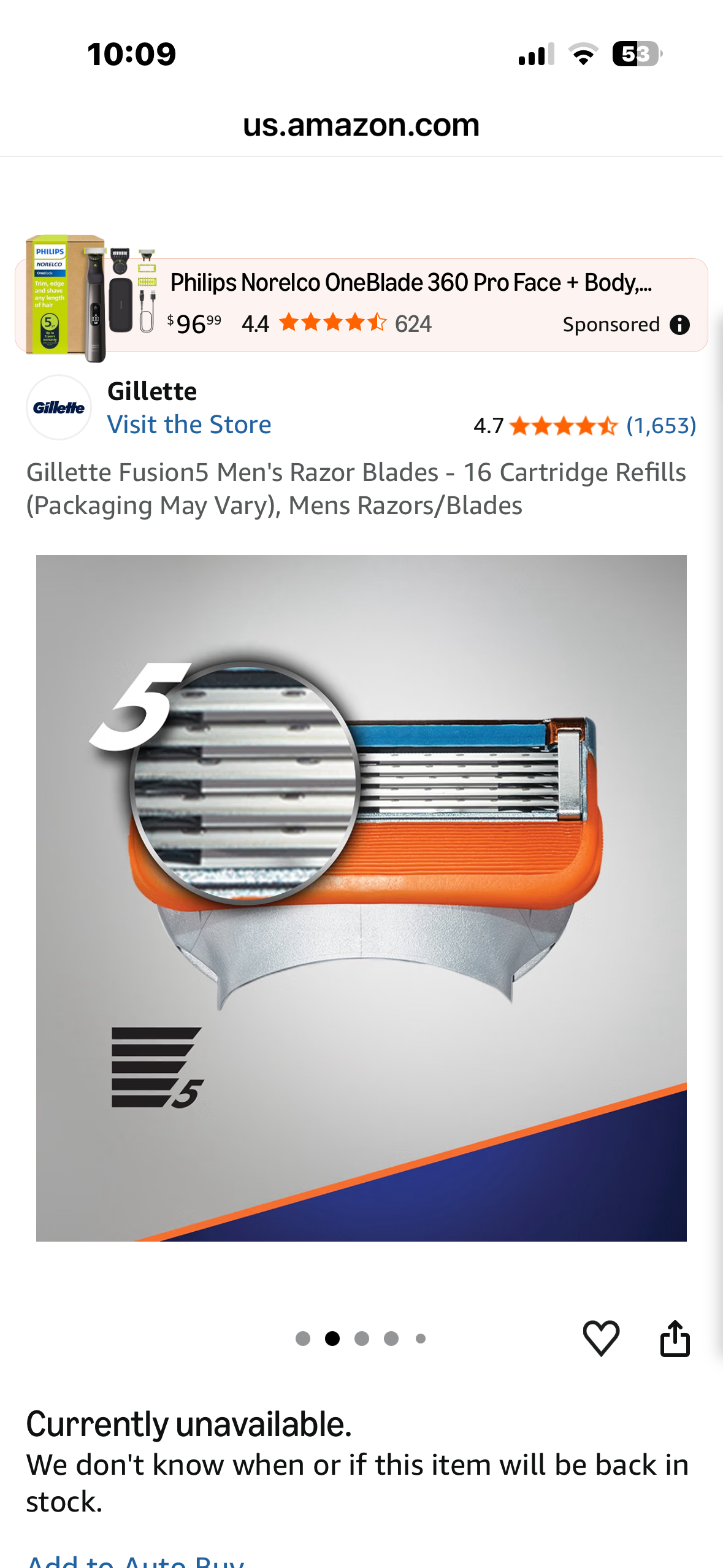 Gillette Fusion5 Razor Blades - 16 Cartridge Refills