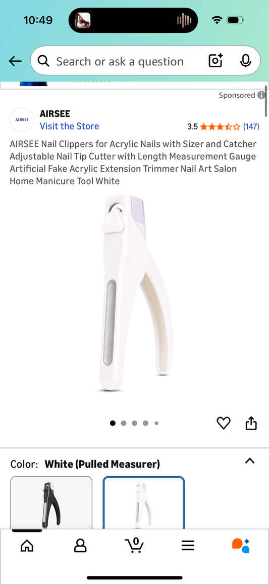 AIRSEE Nail Clippers for Acrylic Nails with Sizer and Catcher Adjustable Nail Tip Cutter with Length Measurement Gauge Artificial Fake Acrylic Extension Trimmer Nail Art Salon Home Manicure Tool White