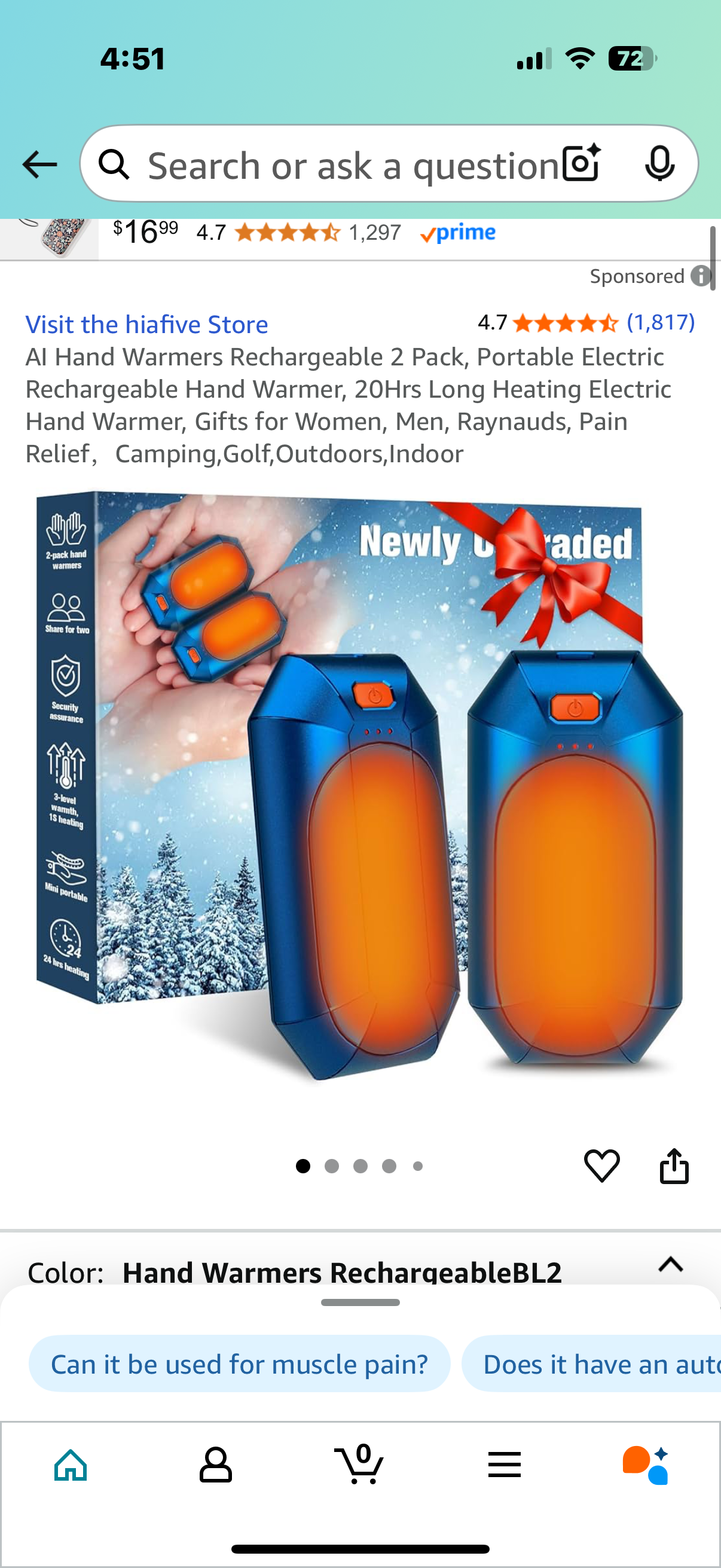 AI Hand Warmers Rechargeable 2 Pack, Portable Electric Rechargeable Hand Warmer, 20Hrs Long Heating Electric Hand Warmer, Gifts for Women, Men, Raynauds, Pain Relief，Camping,Golf,Outdoors,Indoor