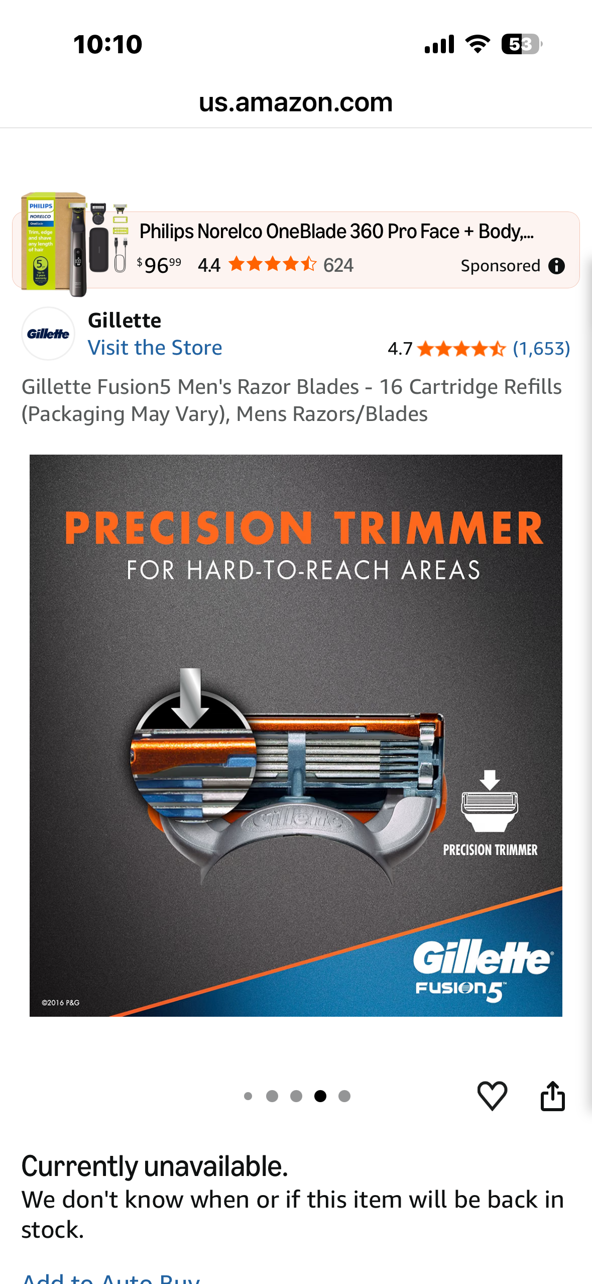 Gillette Fusion5 Razor Blades - 16 Cartridge Refills