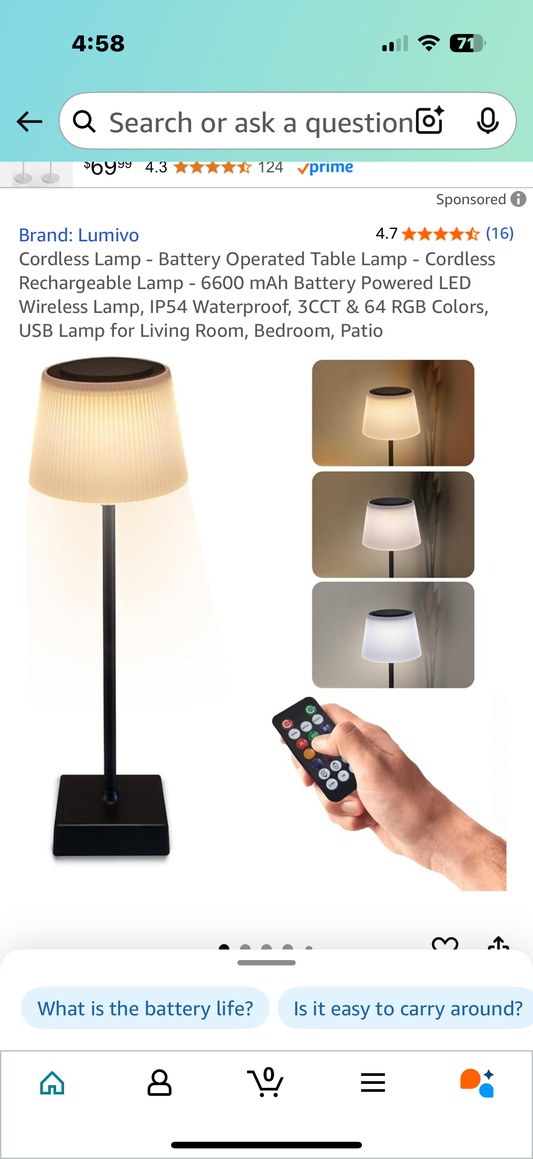 Cordless Lamp - Battery Operated Table Lamp - Cordless Rechargeable Lamp