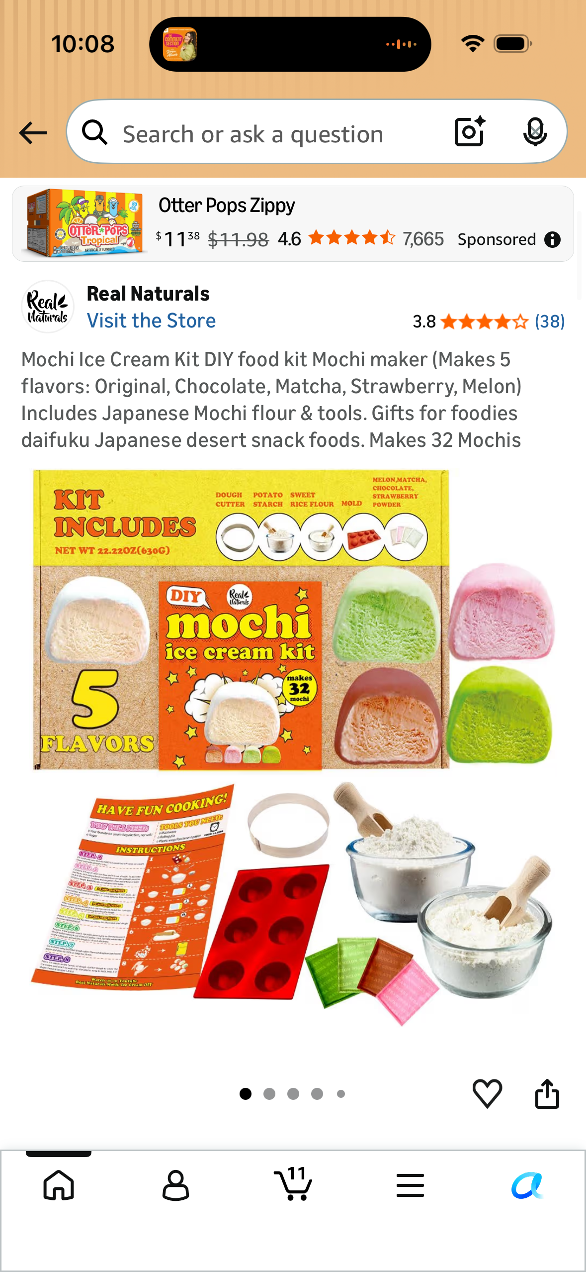 Mochi Ice Cream Kit DIY food kit Mochi maker (Makes 5 flavors: Original, Chocolate, Matcha, Strawberry, Melon) Includes Japanese Mochi flour & tools. Gifts for foodies daifuku Japanese desert snack foods. Makes 32 Mochis
