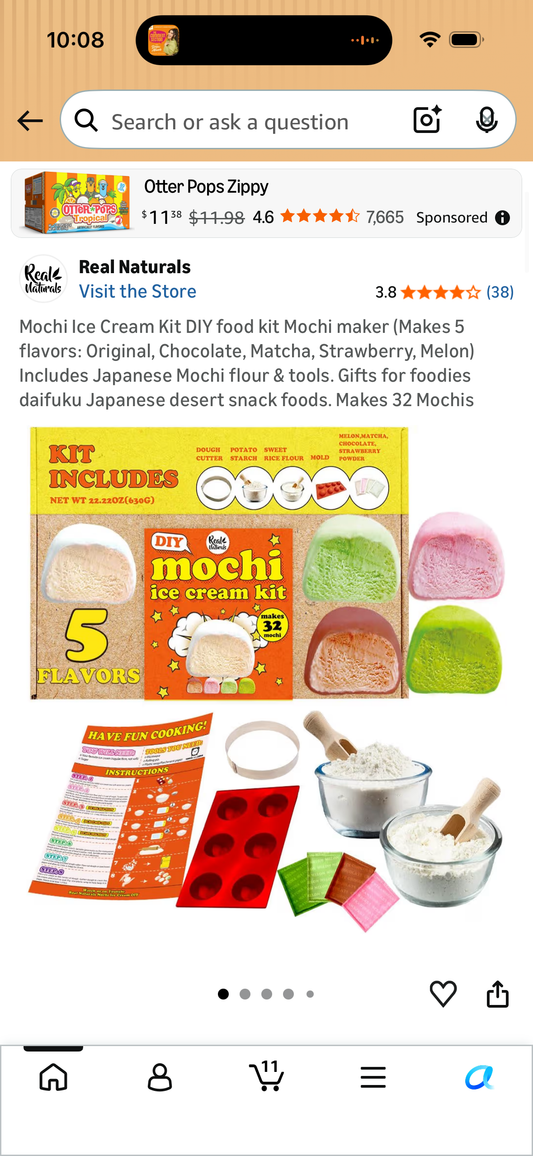 Mochi Ice Cream Kit DIY food kit Mochi maker (Makes 5 flavors: Original, Chocolate, Matcha, Strawberry, Melon) Includes Japanese Mochi flour & tools. Gifts for foodies daifuku Japanese desert snack foods. Makes 32 Mochis
