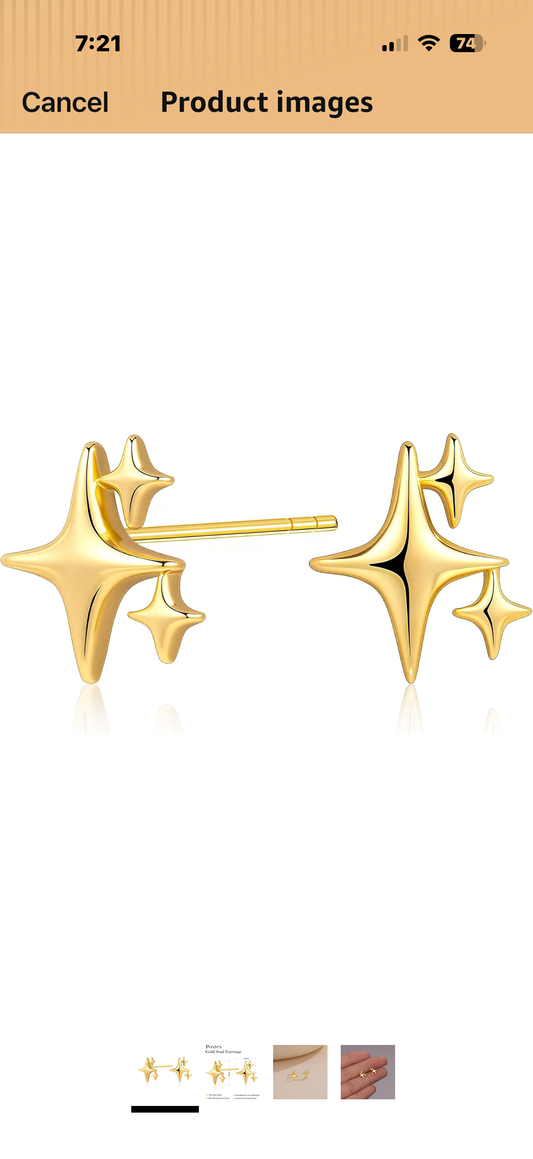 Shining Star Gold Silver Plated Gold Star Trendy Stud Earrings for Women - Hypoallergenic Small Post Pierced Studs Earrings Stylish Jewelry Gifts, Unique Design, Perfect Choice Jewelry Gift