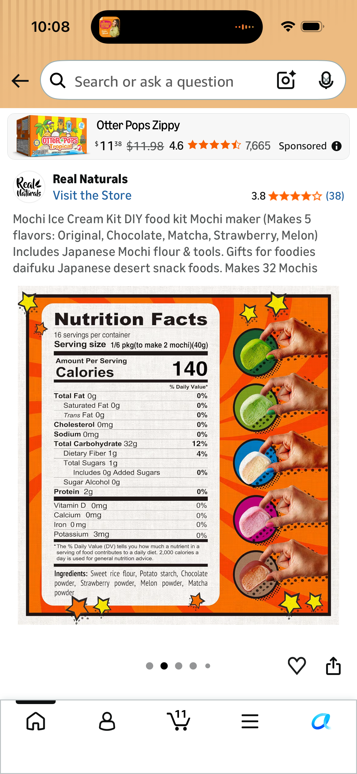 Mochi Ice Cream Kit DIY food kit Mochi maker (Makes 5 flavors: Original, Chocolate, Matcha, Strawberry, Melon) Includes Japanese Mochi flour & tools. Gifts for foodies daifuku Japanese desert snack foods. Makes 32 Mochis