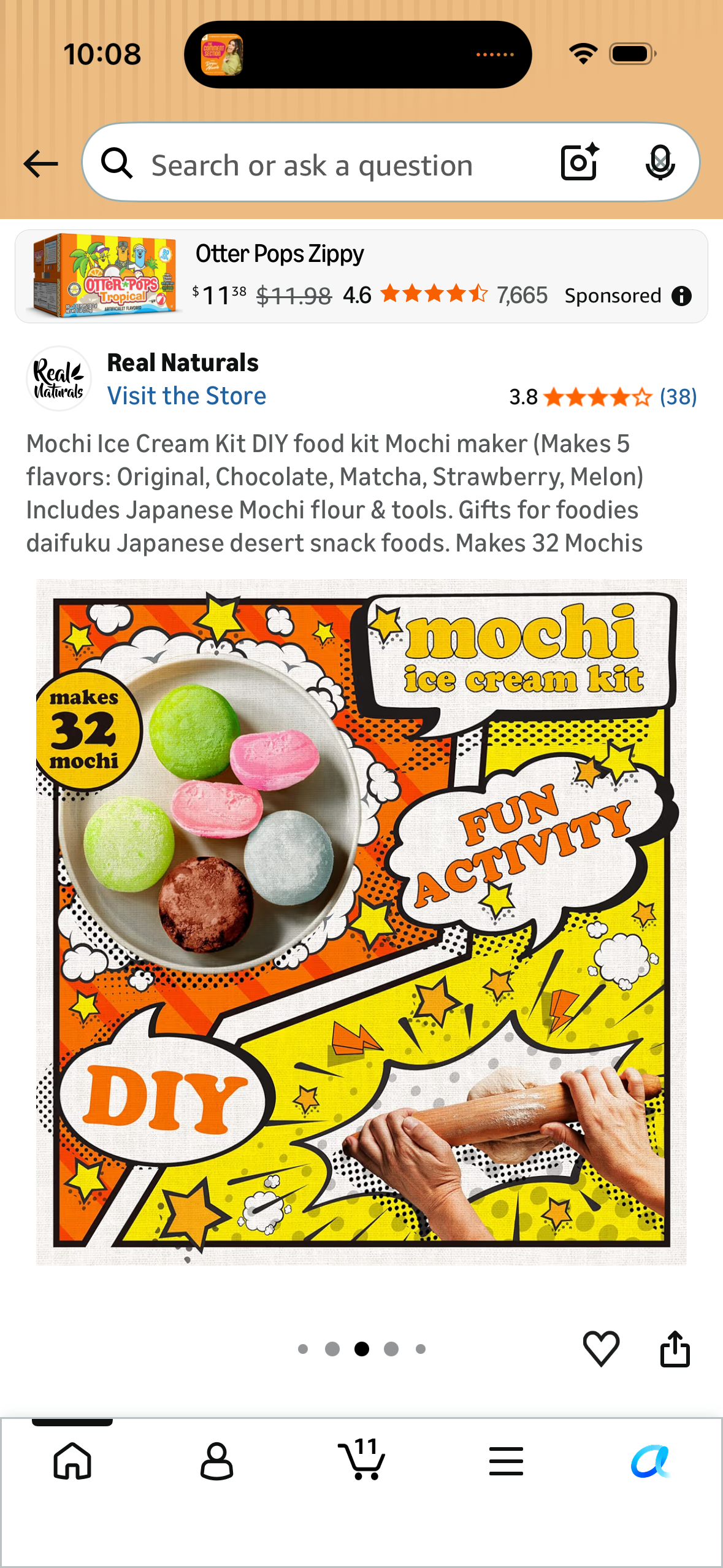 Mochi Ice Cream Kit DIY food kit Mochi maker (Makes 5 flavors: Original, Chocolate, Matcha, Strawberry, Melon) Includes Japanese Mochi flour & tools. Gifts for foodies daifuku Japanese desert snack foods. Makes 32 Mochis
