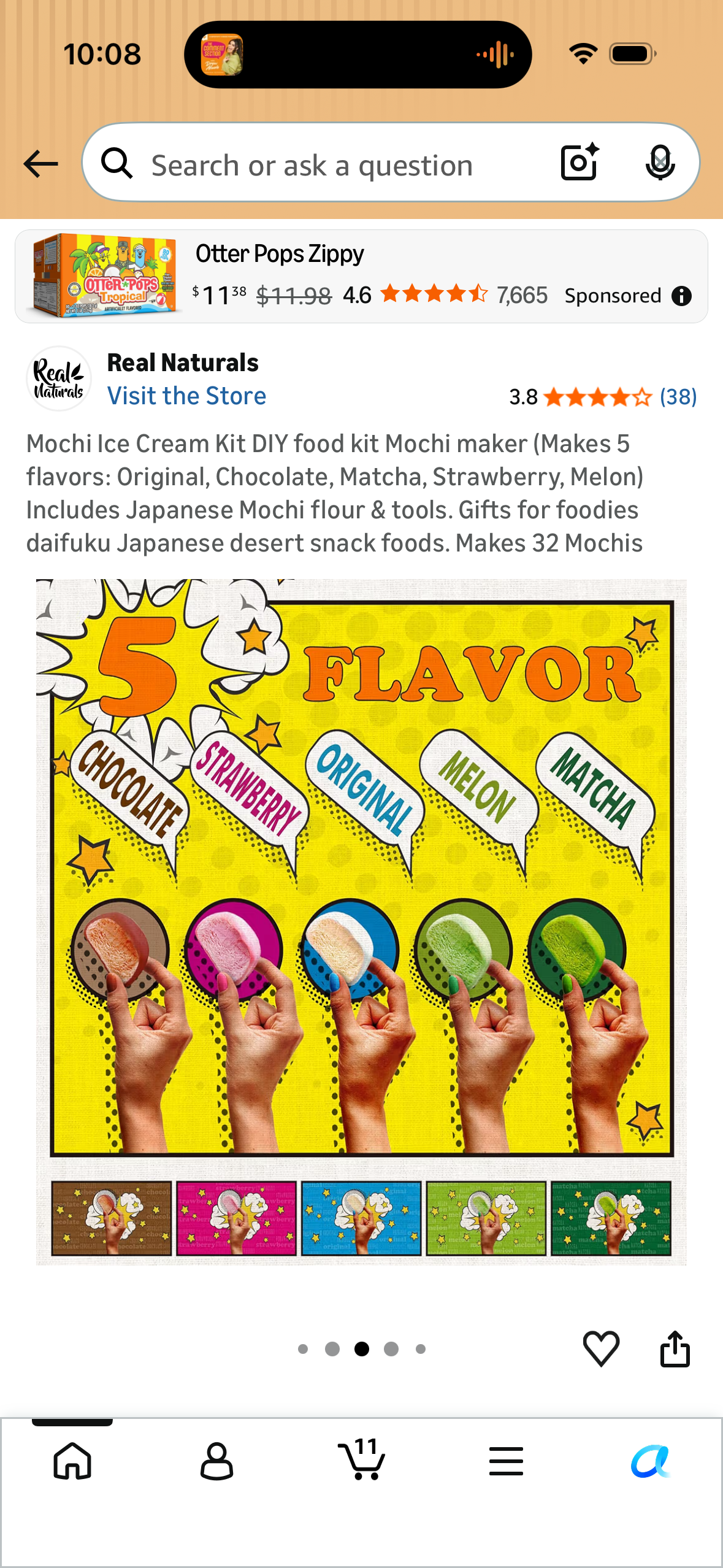 Mochi Ice Cream Kit DIY food kit Mochi maker (Makes 5 flavors: Original, Chocolate, Matcha, Strawberry, Melon) Includes Japanese Mochi flour & tools. Gifts for foodies daifuku Japanese desert snack foods. Makes 32 Mochis