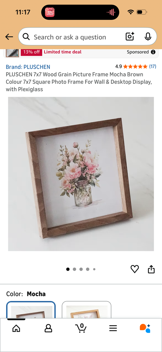 7x7 Wood Grain Picture Frame Mocha Brown Colour 7x7 Square Photo Frame For Wall & Desktop Display, with Plexiglass