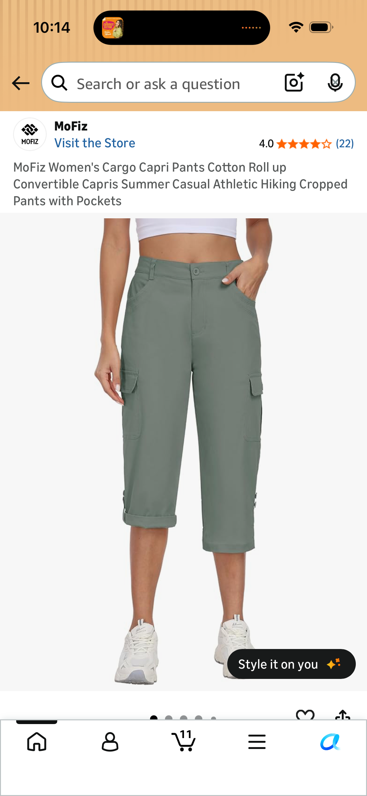 MoFiz Women's Cargo Capri Pants Cotton Roll up Convertible Capris Summer Casual Athletic Hiking Cropped Pants with Pockets (Size Large)