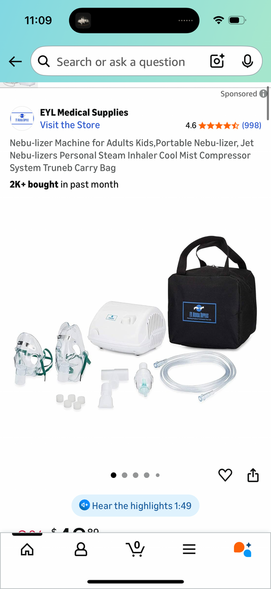 Nebu-lizer Machine for Adults Kids,Portable Nebu-lizer, Jet Nebu-lizers Personal Steam Inhaler Cool Mist Compressor System Truneb Carry Bag