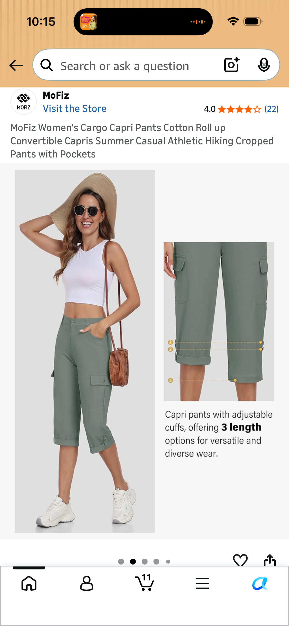 MoFiz Women's Cargo Capri Pants Cotton Roll up Convertible Capris Summer Casual Athletic Hiking Cropped Pants with Pockets (Size Large)