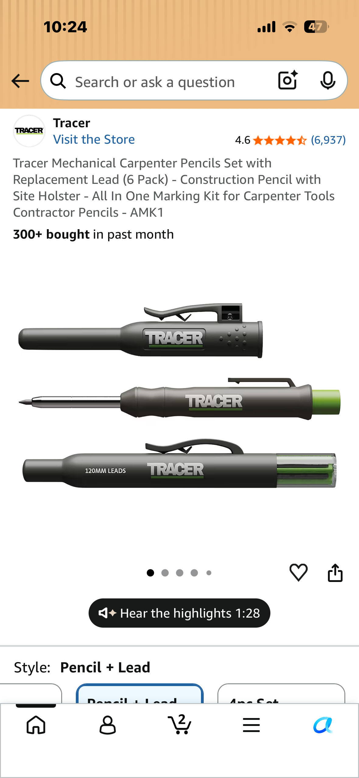 Tracer Mechanical Carpenter Pencil Set with Replacement Lead (6 Pack) - Construction Pencil with Site Holster - All In One Marking Kit for Carpenter Tools Contractor Pencils