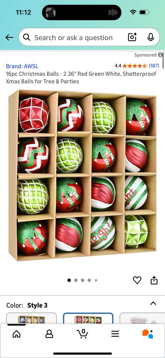 16pc Christmas Balls - 2.36" Red Green White, Shatterproof Xmas Balls for Tree & Parties