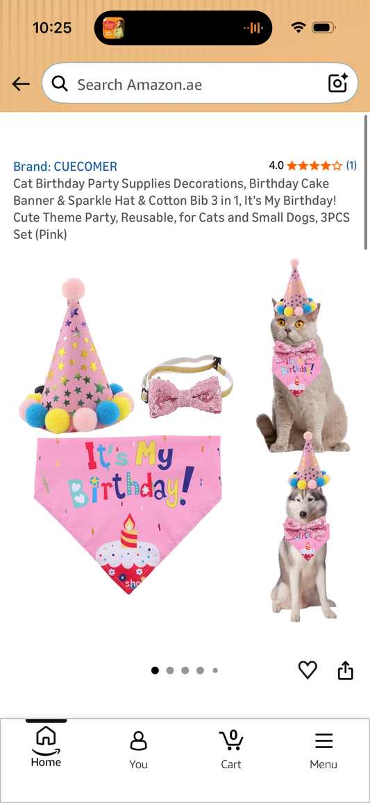 Cat Birthday Party Supplies Decorations, Birthday Cake Banner & Sparkle Hat & Cotton Bib 3 in 1, It's My Birthday! Cute Theme Party, Reusable, for Cats and Small Dogs, 3PCS Set (Pink)