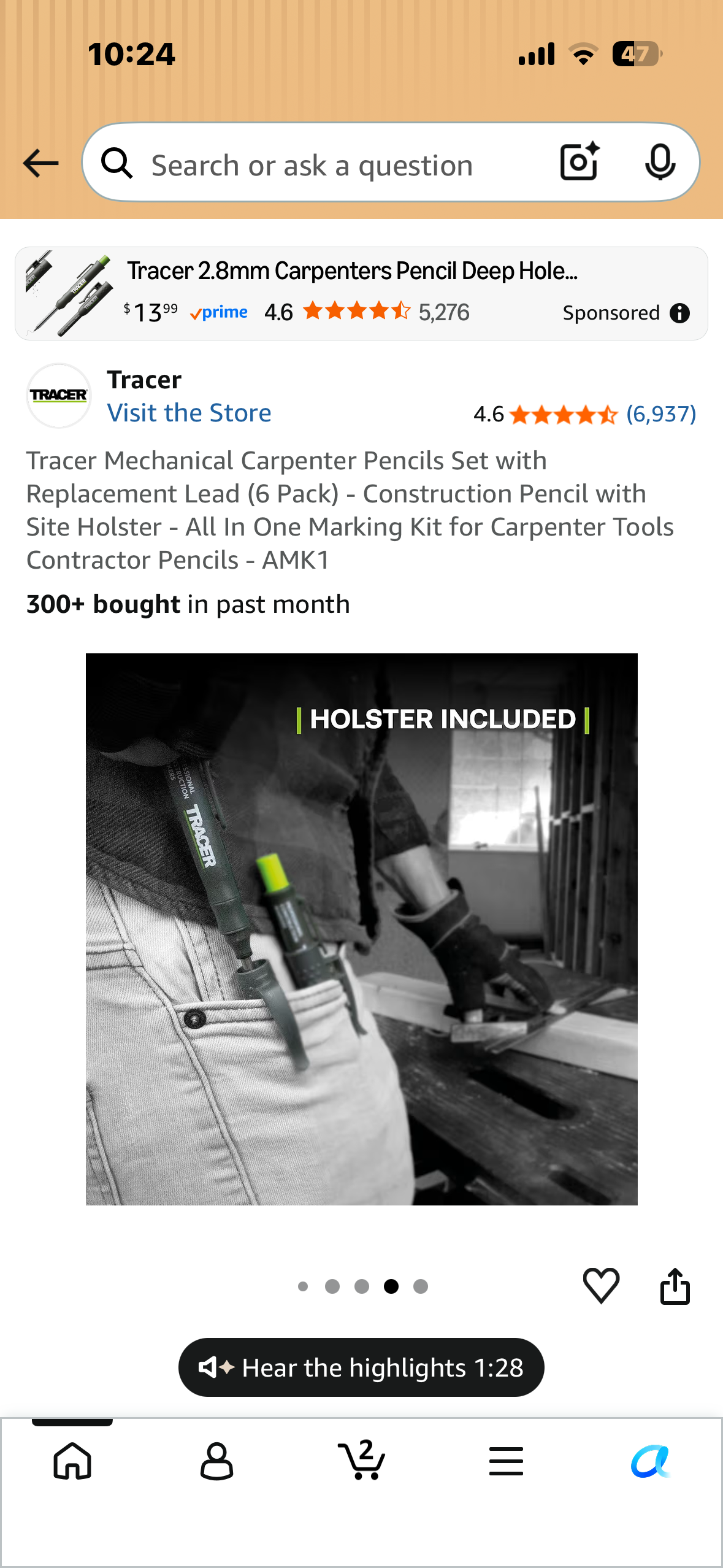 Tracer Mechanical Carpenter Pencil Set with Replacement Lead (6 Pack) - Construction Pencil with Site Holster - All In One Marking Kit for Carpenter Tools Contractor Pencils