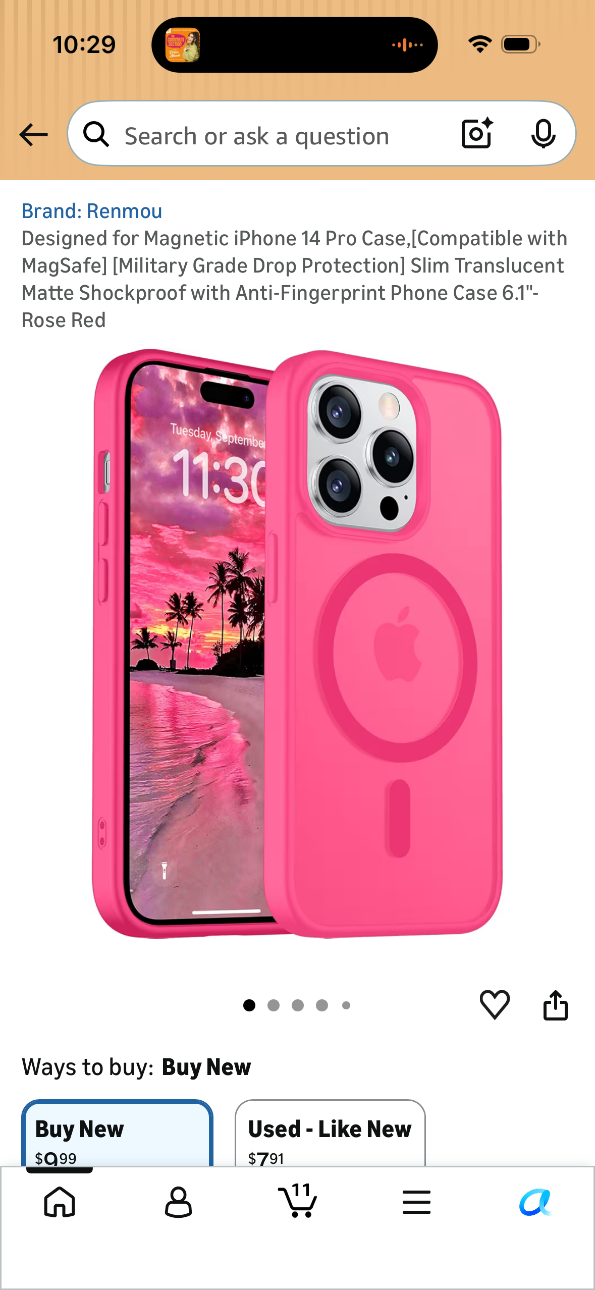 Designed for Magnetic iPhone 14 Pro Case,[Compatible with MagSafe] [Military Grade Drop Protection] Slim Translucent Matte Shockproof with Anti-Fingerprint Phone Case 6.1"-Rose Red