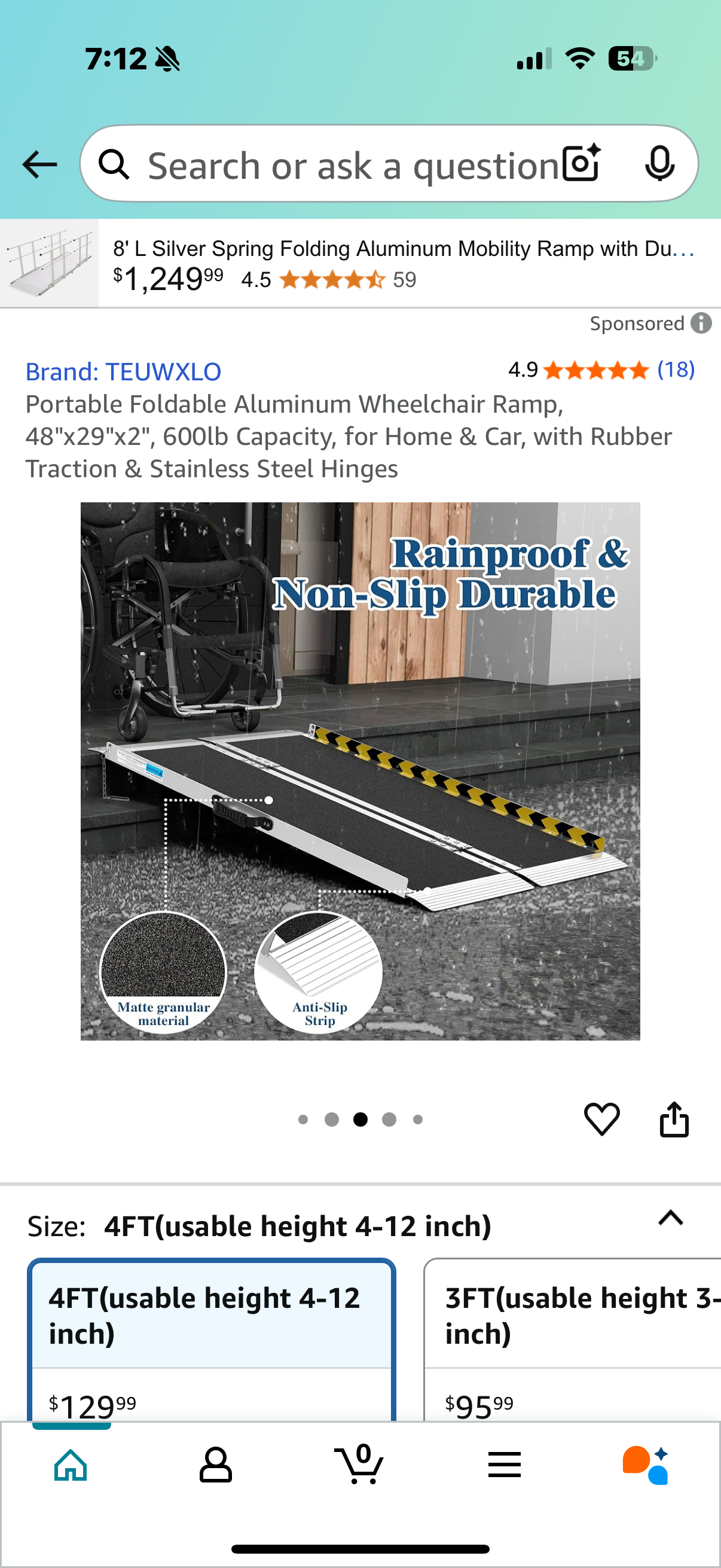 Portable Foldable Aluminum Wheelchair Ramp, 48"x29"x2", 600lb Capacity, for Home & Car, with Rubber Traction & Stainless Steel Hinges