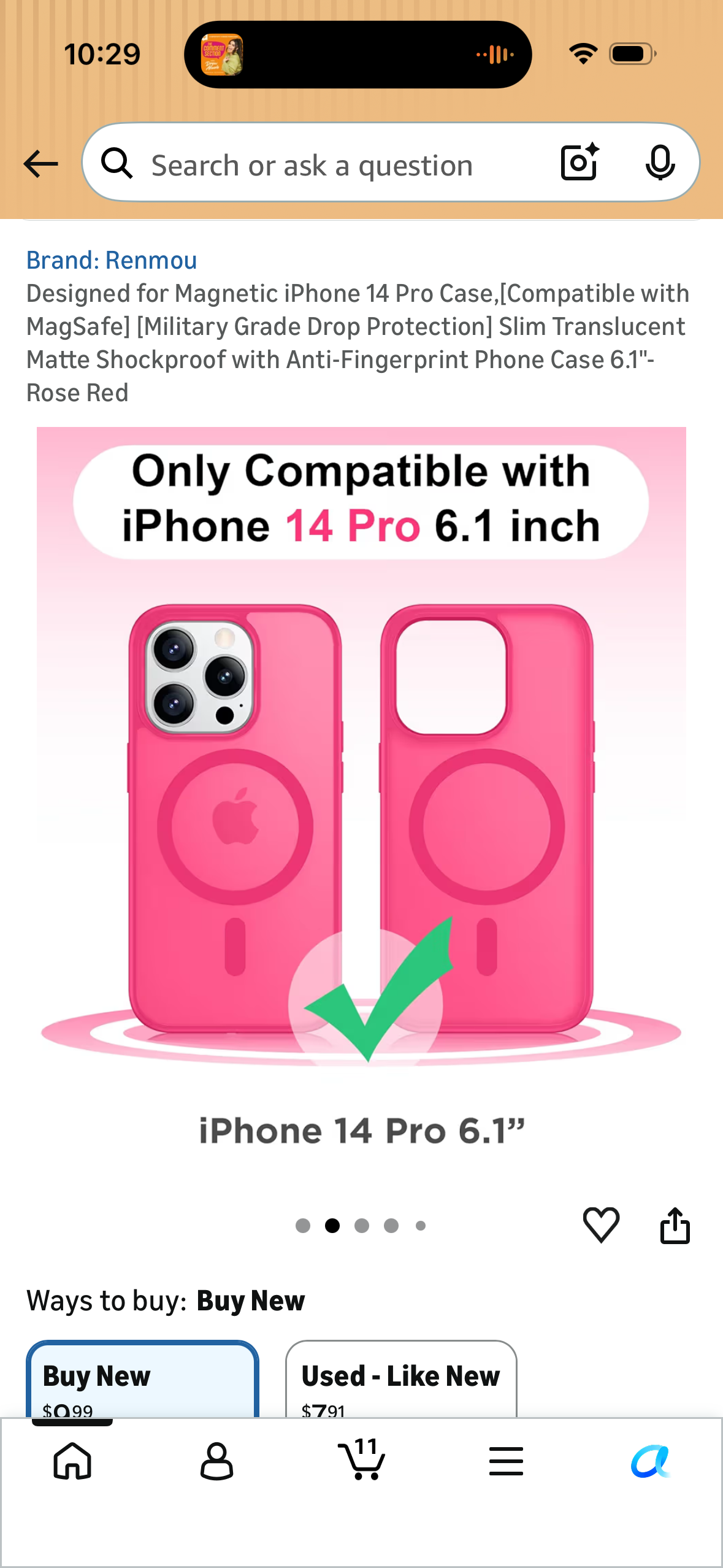Designed for Magnetic iPhone 14 Pro Case,[Compatible with MagSafe] [Military Grade Drop Protection] Slim Translucent Matte Shockproof with Anti-Fingerprint Phone Case 6.1"-Rose Red