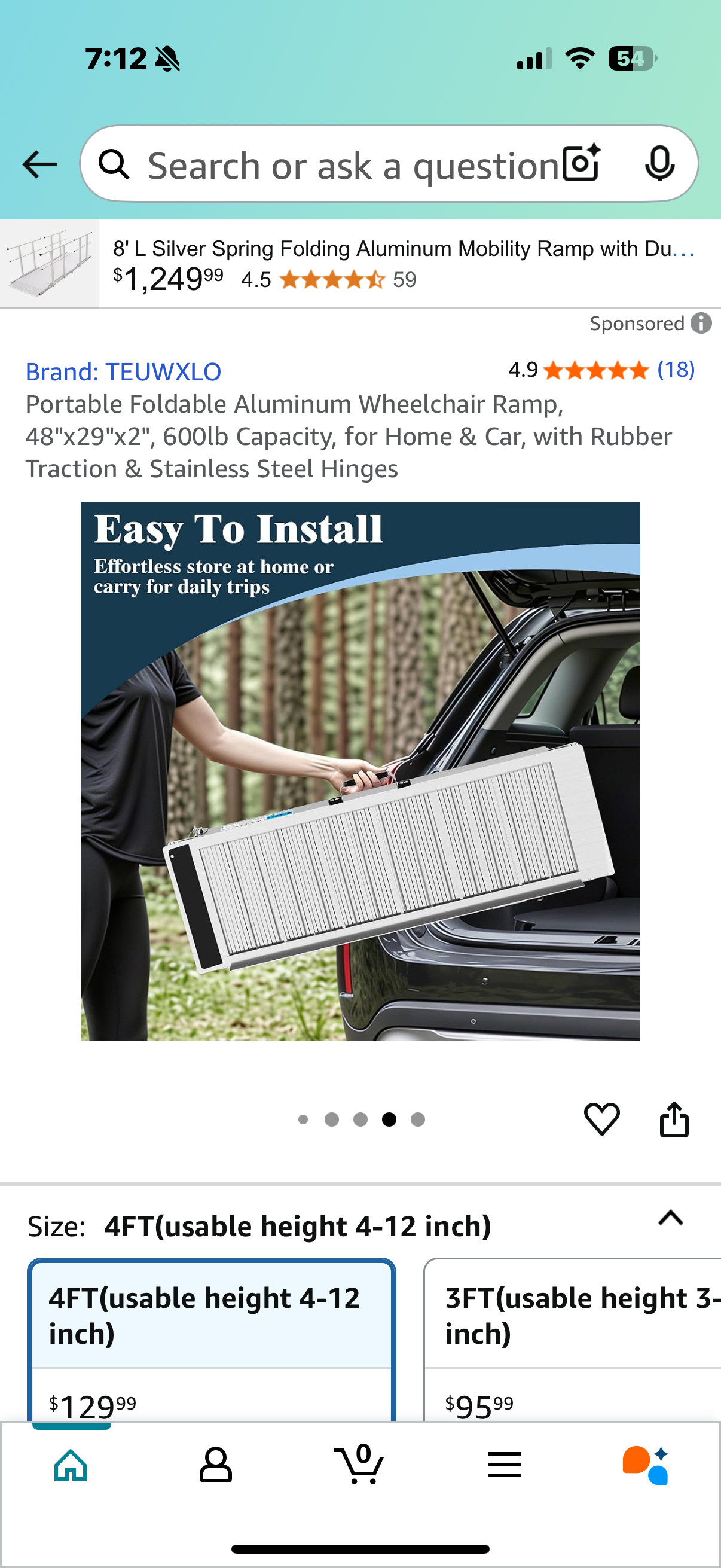 Portable Foldable Aluminum Wheelchair Ramp, 48"x29"x2", 600lb Capacity, for Home & Car, with Rubber Traction & Stainless Steel Hinges