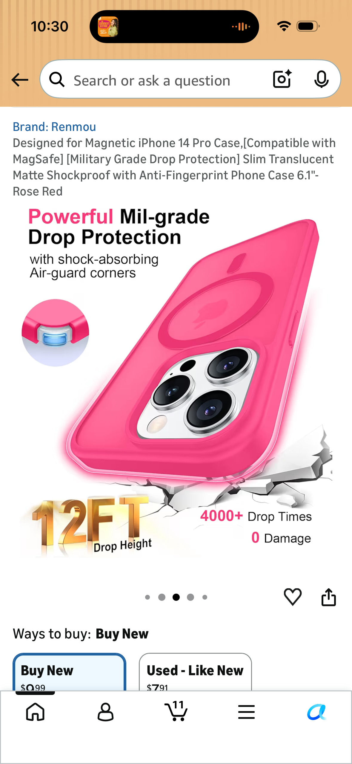 Designed for Magnetic iPhone 14 Pro Case,[Compatible with MagSafe] [Military Grade Drop Protection] Slim Translucent Matte Shockproof with Anti-Fingerprint Phone Case 6.1"-Rose Red