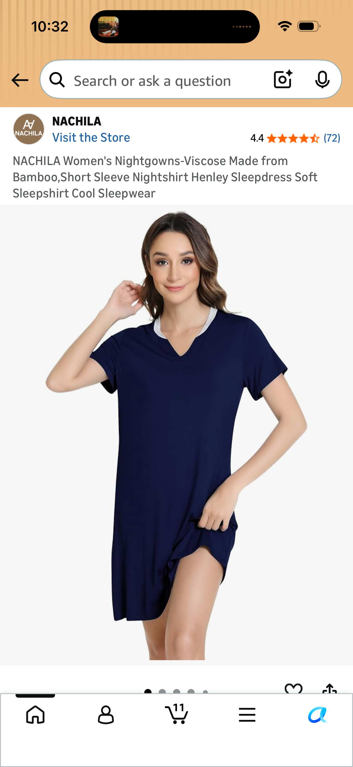 NACHILA Women's Nightgowns-Viscose Made from Bamboo,Short Sleeve Nightshirt Henley Sleepdress Soft Sleepshirt Cool Sleepwear (Size X-Large)