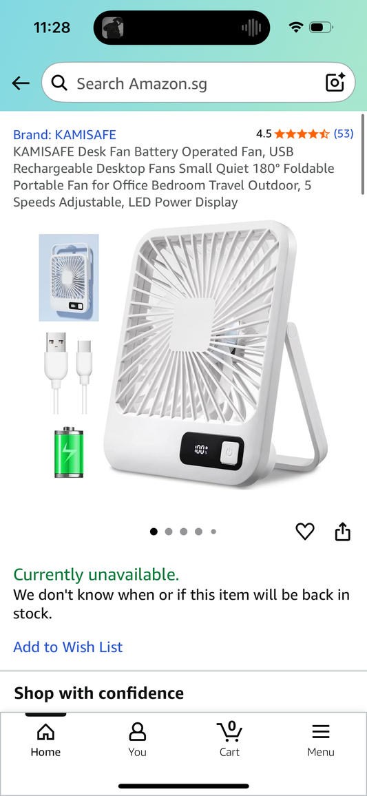 KAMISAFE Desk Fan Battery Operated Fan, USB Rechargeable Desktop Fans Small Quiet 180° Foldable Portable Fan for Office Bedroom Travel Outdoor, 5 Speeds Adjustable, LED Power Display