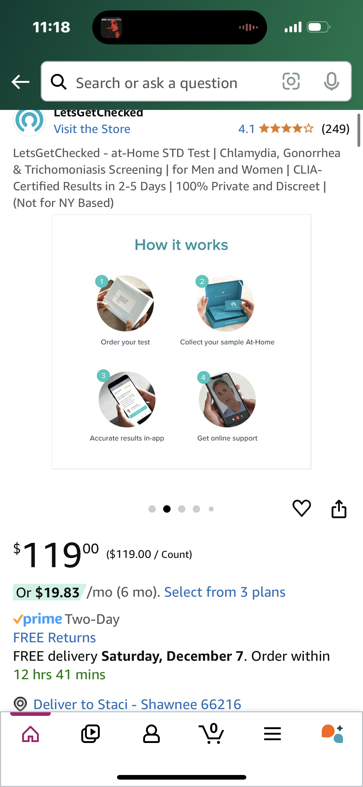 LetsGetChecked - at-Home STD Test | Chlamydia, Gonorrhea & Trichomoniasis Screening | for Men and Women | CLIA-Certified Results in 2-5 Days | 100% Private and Discreet | (Not for NY Based