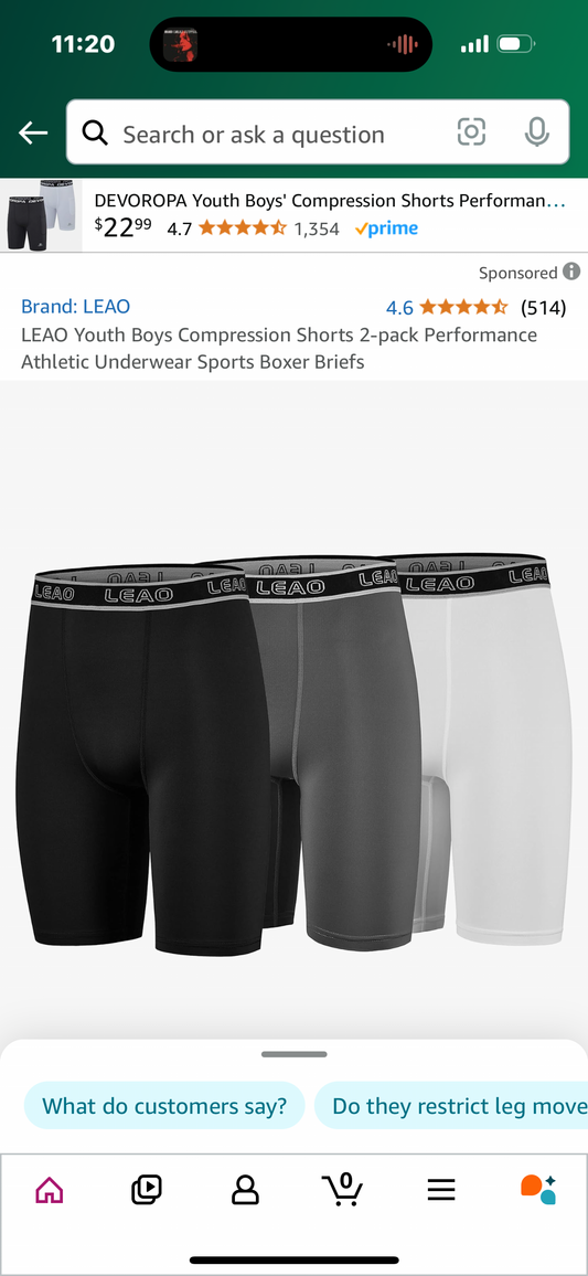 LEAO Youth Boys Compression Shorts 2-pack Performance Athletic Underwear Sports Boxer Briefs Size 6years