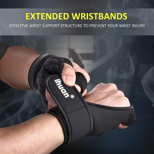 ihuan Weight Lifting Gym Workout Gloves with Wrist Wrap Support for Men & Women, Full Palm Protection, for Weightlifting, Training, Fitness, Exercise, Pull ups (Size Medium)